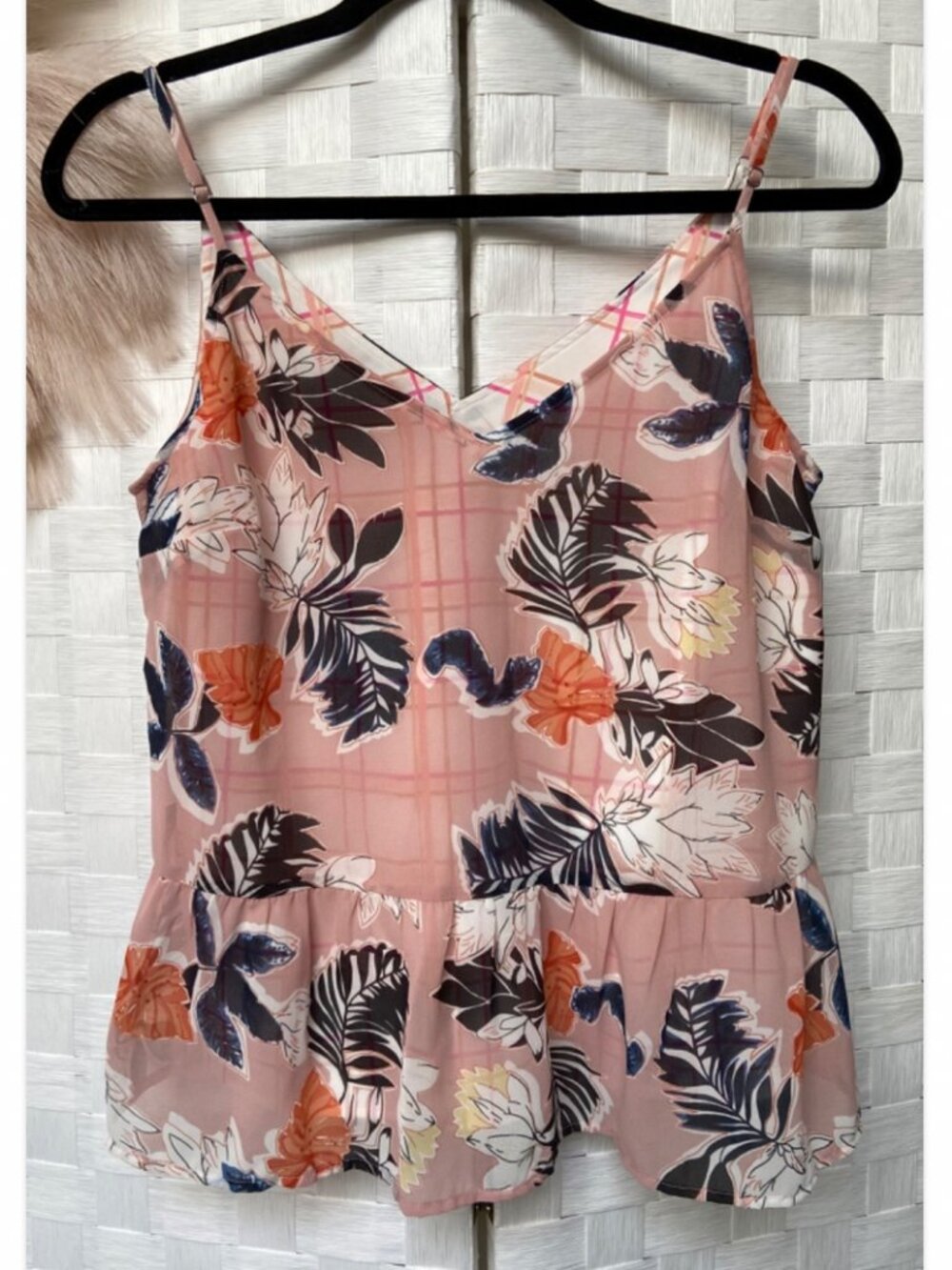 A New Day Pink Strappy Ruffle Camisole Tank Top Size S